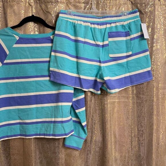 Wildfox Purple Aqua Striped Sleep Lounge Top Shorts 2 Piece Set Small NWT - Picture 8 of 13